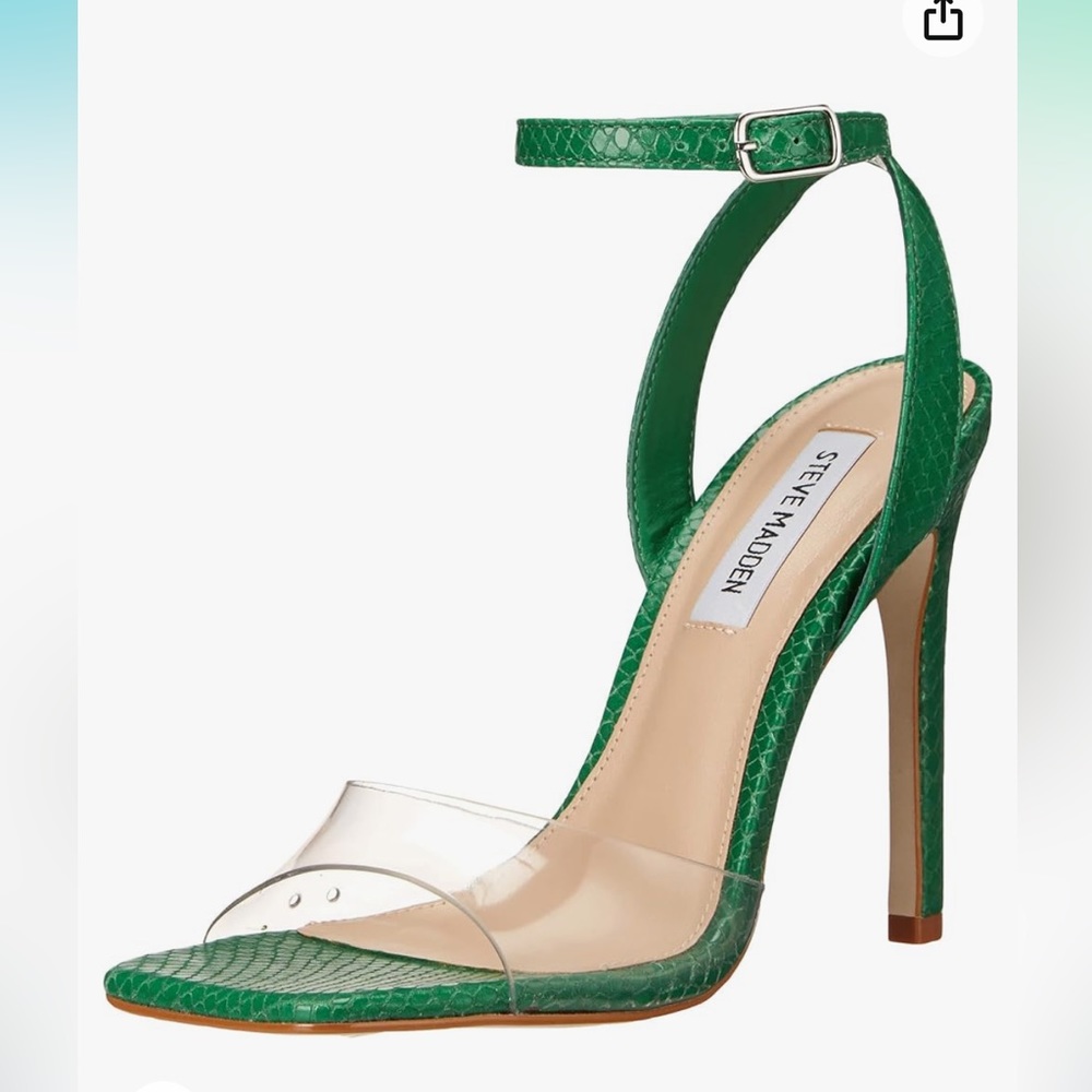 Steve Madden Jessenia Green Acrylic Snakeskin Stiletto Sandals - Picture 4 of 11